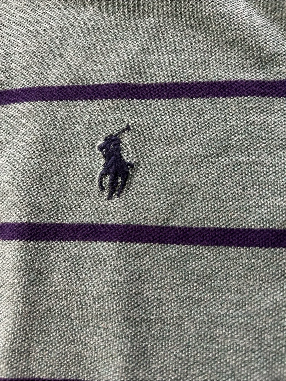 Polo Ralph Lauren Men's Gray and Purple Striped Cotton Polo Shirt Size L